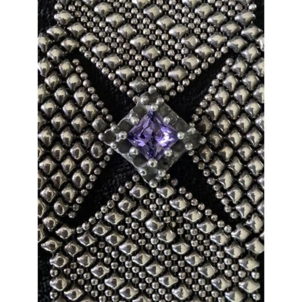 Sergio Gutierrez SG Silver Mesh Liquid Metal Diamond Emerald Cut Bracelet Purple